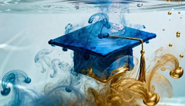 graduation cap shape from blue and gold ink perfect for international day of education