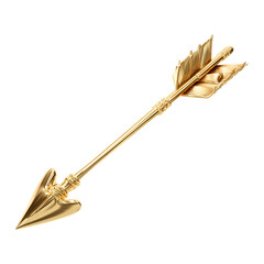 Golden cupid arrow with heart tip, isolated on transparent background