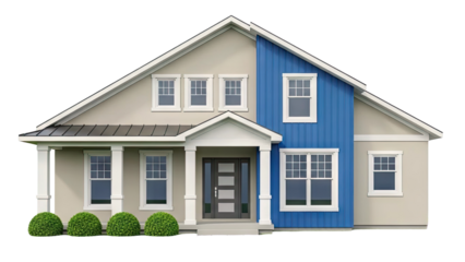 Modern House with Blue Accent Wall and Gable Roof