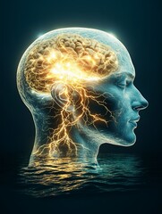 Ethereal Human Head with Brain Voltage Connections