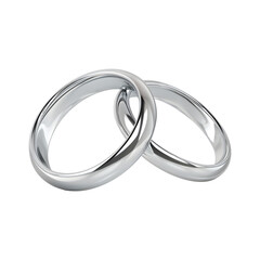 Interlinked silver wedding rings, isolated on transparent background