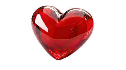 Minimal glossy red heart icon with smooth reflective surface romantic love symbol on transparent background