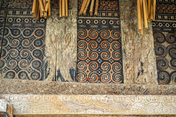 Detail of traditional Toraja house carvings, Sulawesi, Indonesia