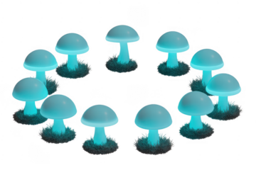 Glowing blue mushrooms on grass glowing mushrooms fungi isolated on a transparent background