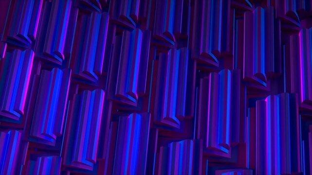 3d background objects pattern of purple and cyan animation