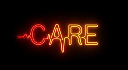 A neon ECG line forming the word “CARE".
