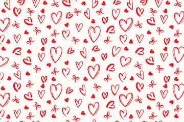 Love Pattern with Hand Drawn Nubes. Heart design. Happy Valentines Day background perfect for invitations, cards, print, apparel, poster, web, wrapping paper. Vector Illustration