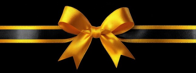 Gold ribbon bow on black background
