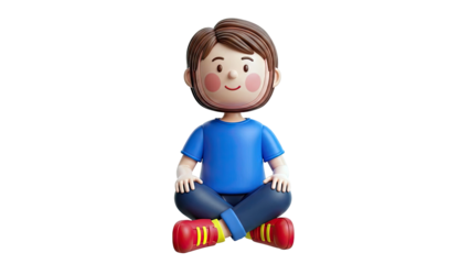 3D Cartoon Boy Sitting Cross-legged