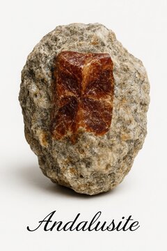 Close up of andalusite variety chiastolite displaying characteristic geometric carbonaceous internal inclusions