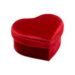 Red velvet heart gift box, isolated on transparent background