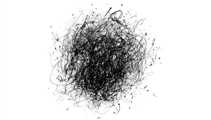 Abstract, chaotic black cluster on white background