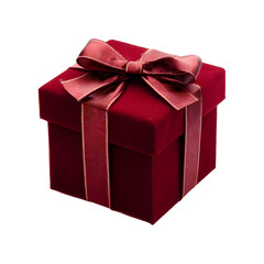 Fototapeta premium Red velvet gift box with bow, isolated on transparent background