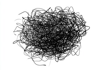 Abstract, chaotic, black ink scribble on white background