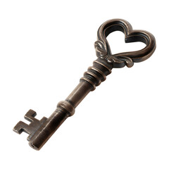 Silver heart shaped key, isolated on transparent background