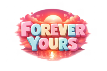 Forever yours 3d text in romantic sunset scene