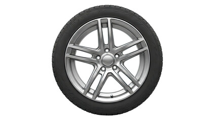 Obraz premium Close-up of a car wheel with a silver alloy rim and black tire