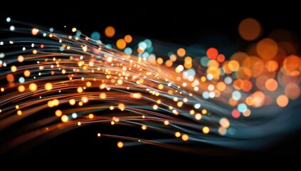 Abstract digital art with flowing lines and glowing particles