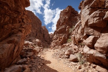 Red rock canyon, sunlight through a narrow gorge