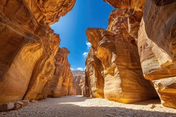 Sun-drenched sandstone canyon