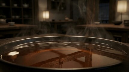 Steaming Hot Pot in a Cozy Asian Restaurant