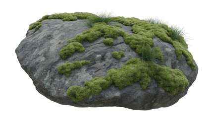 Mossy rock stone green nature isolated on a transparent background
