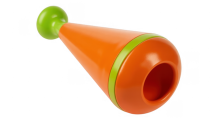 Orange party horn with green stripe and ball isolated on a transparent background