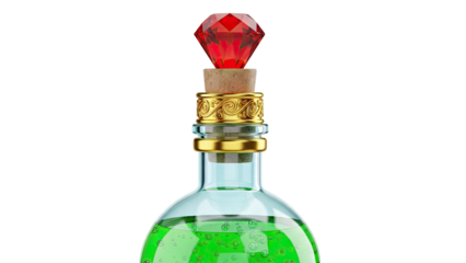Potion bottle with ruby stopper and green liquid