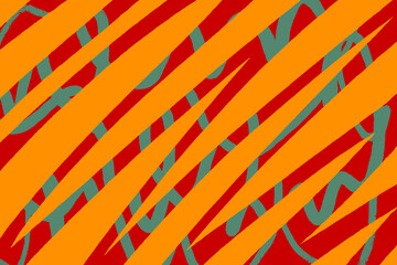 Bright colors and bold shapes create an abstract pattern with lines and curves in vibrant hues