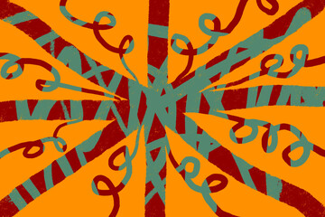 Obraz premium Colorful abstract design showing lines and curves in different directions on an orange background with green and red tones