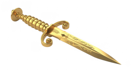 Gold Dagger with Ornate Handle knife blade isolated on a transparent background