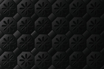 Dark Floral Geometric Seamless Pattern with Octagon Shapes