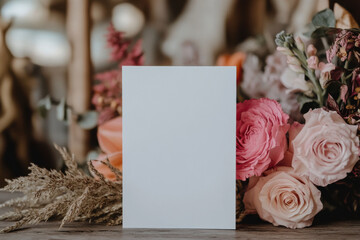 a white sheet of paper for writing on a background of flowers