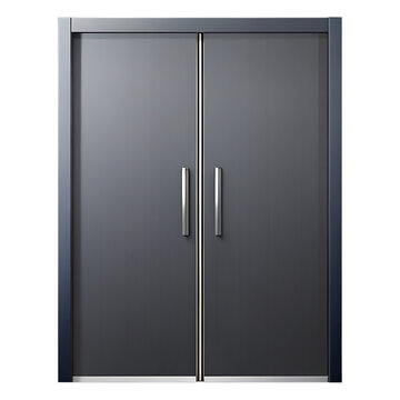 Gray double doors with silver handles isolated on a transparent background gray doors metal doors industrial doors