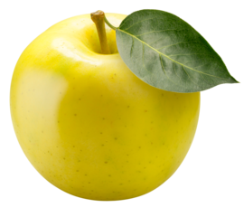 Yellow apple isolated on white background, Juicy and bright Shinano gold apple on White Background High resolution photography, With clipping path PNG File.