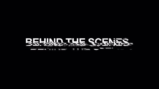 "BEHIND THE SCENES" Glitch Text Animation, Modern White Bold Typography Overlay for Filmmaking and BTS Vlogs