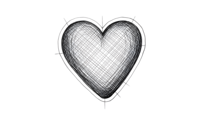 A sketch of a heart shape with a crosshatched texture and arrows pointing inwards