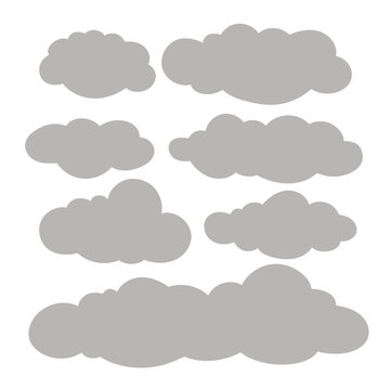Set of gray clouds in flat design. Isolated vector illustration on white background