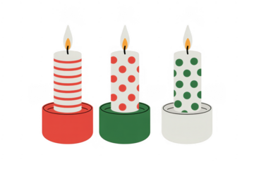 Three colorful candles striped isolated on a transparent background