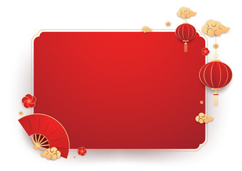 Happy Chinese new year 2026. Chinese new year banner for show product. Greeting card. China frame with lantern on PNG.