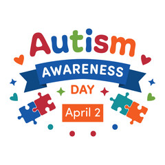 Autism Awareness Day April Two Lettering Illustration Puzzle Pieces Illustration Colorful Autism Awareness Day April Two Design