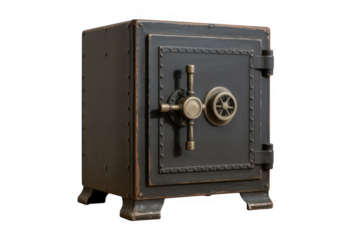 Vintage metal safe with combination lock vintage safe isolated on a transparent background