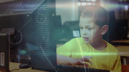 Animation of network of connections over caucasian pupil using computer - Powered by Adobe