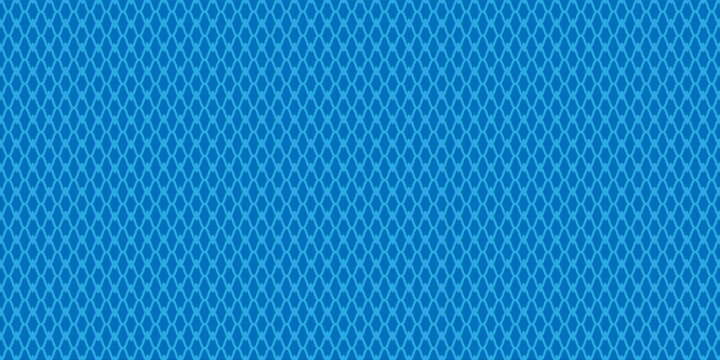 Blue fishnet mesh texture. Seamless pattern for sportswear or soccer goals, volleyball nets, basketball hoops, hockey, and athletics. Abstract blue mesh background for sports.
