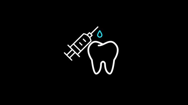 Dental anesthesia medical procedure animation showing needle injecting liquid into tooth