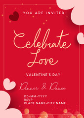 Romantic Valentine&rsquo;s Day invitation card with elegant hand lettering and heart decorations.