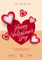 Cute and playful Valentine&rsquo;s Day invitation featuring layered heart illustrations and cheerful typography.