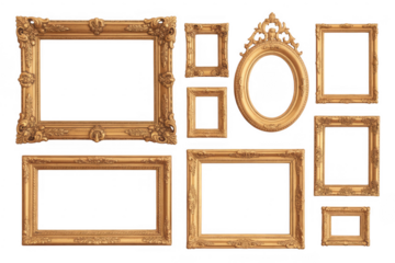 Gold frames ornate empty isolated on a transparent background