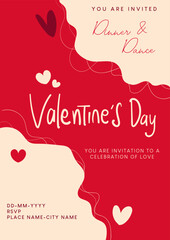 Bold and expressive Valentine&rsquo;s Day invitation featuring flowing shapes, romantic hearts, and elegant typography. Perfect for dinner parties, dance nights, and stylish Valentine celebrations.