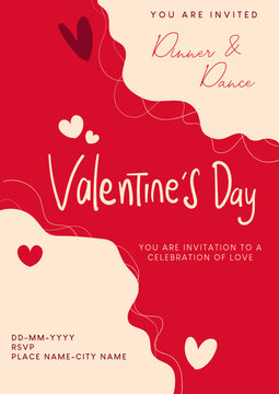 Bold and expressive Valentine&rsquo;s Day invitation featuring flowing shapes, romantic hearts, and elegant typography. Perfect for dinner parties, dance nights, and stylish Valentine celebrations.